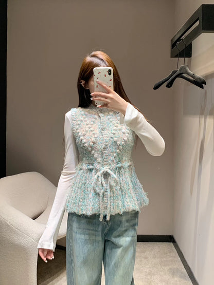 Handmade crochet lace cashmere vest