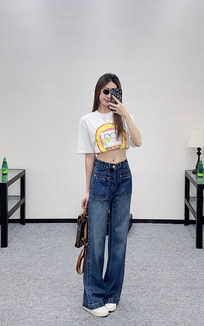 25fw Wide leg denim straight leg pants