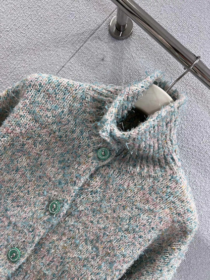 Flip collar single breasted knitted cardigan