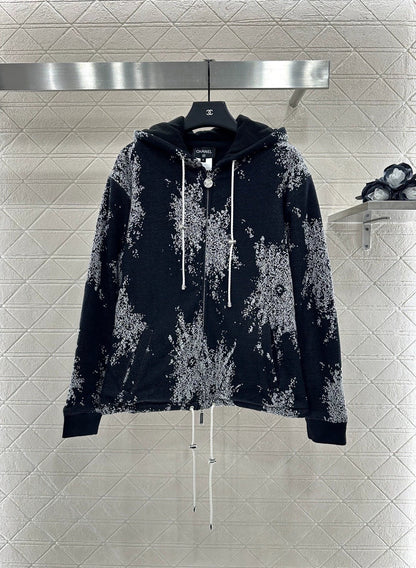 25fw Hooded hook flower and velvet jacket