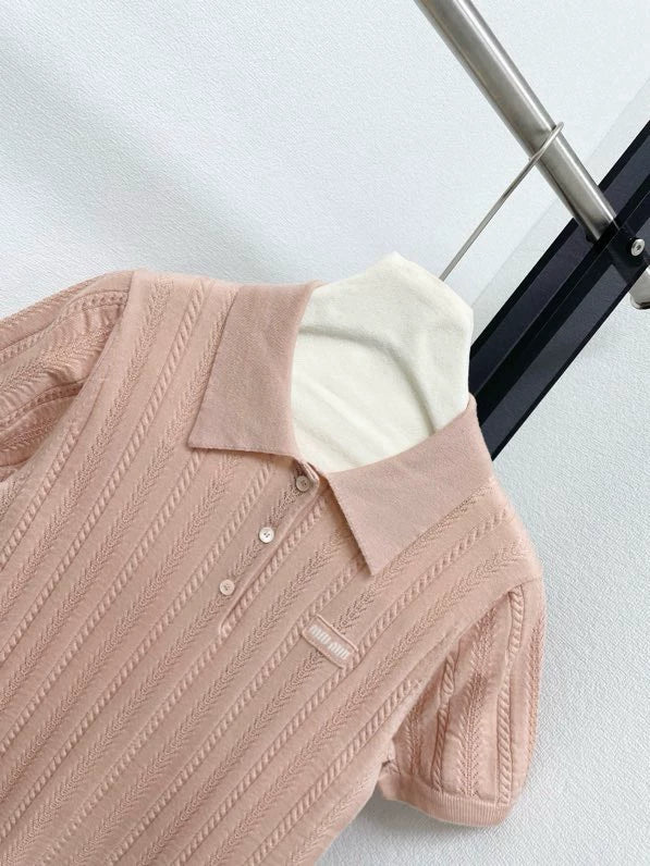 25fw Hollow knit polo short sleeved shirt