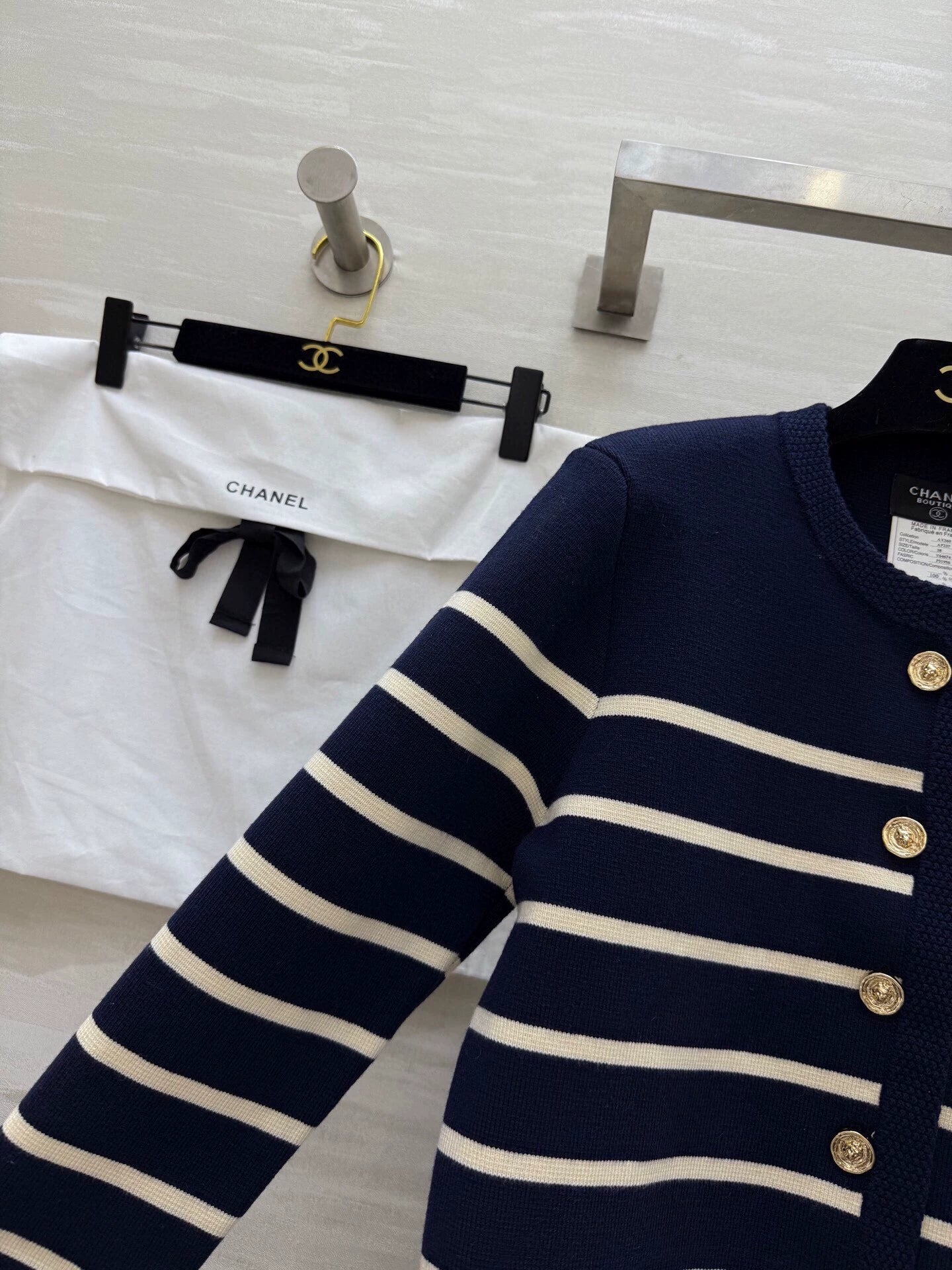 Navy striped wool cardigan jacket