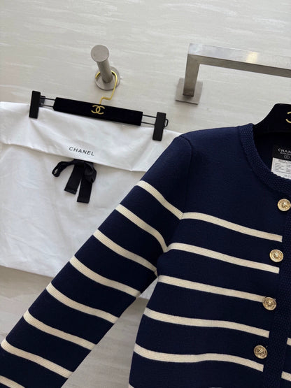 Navy striped wool cardigan jacket