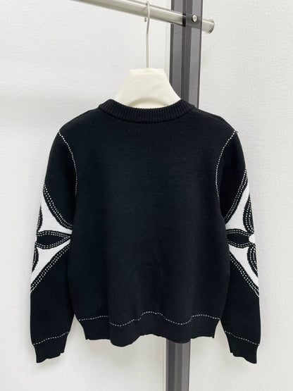 25fw Sleeve contrasting logo V-neck cardigan