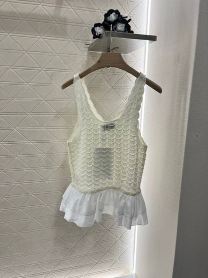 2025 new lace stitching knitted vest