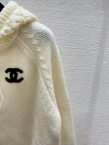 25fw Hooded knitted cardigan