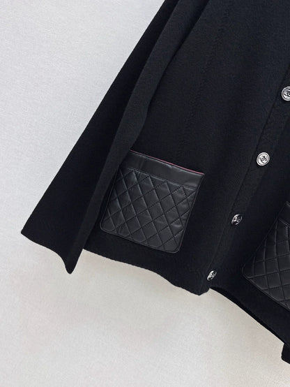 25fw Cashmere coat with quilted leather pockets