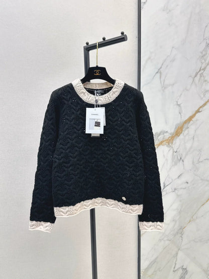 25fw Hollow knit round neck sweater
