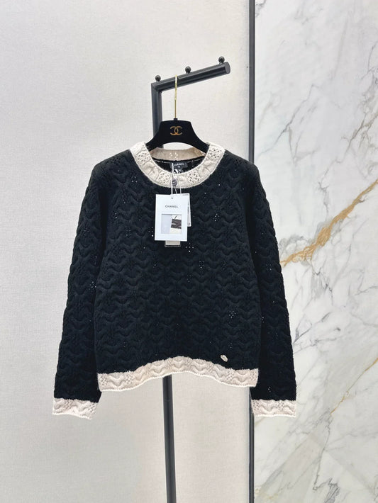 25fw Hollow knit round neck sweater