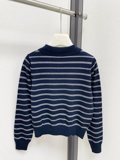 25fw Striped lapel knit sweater