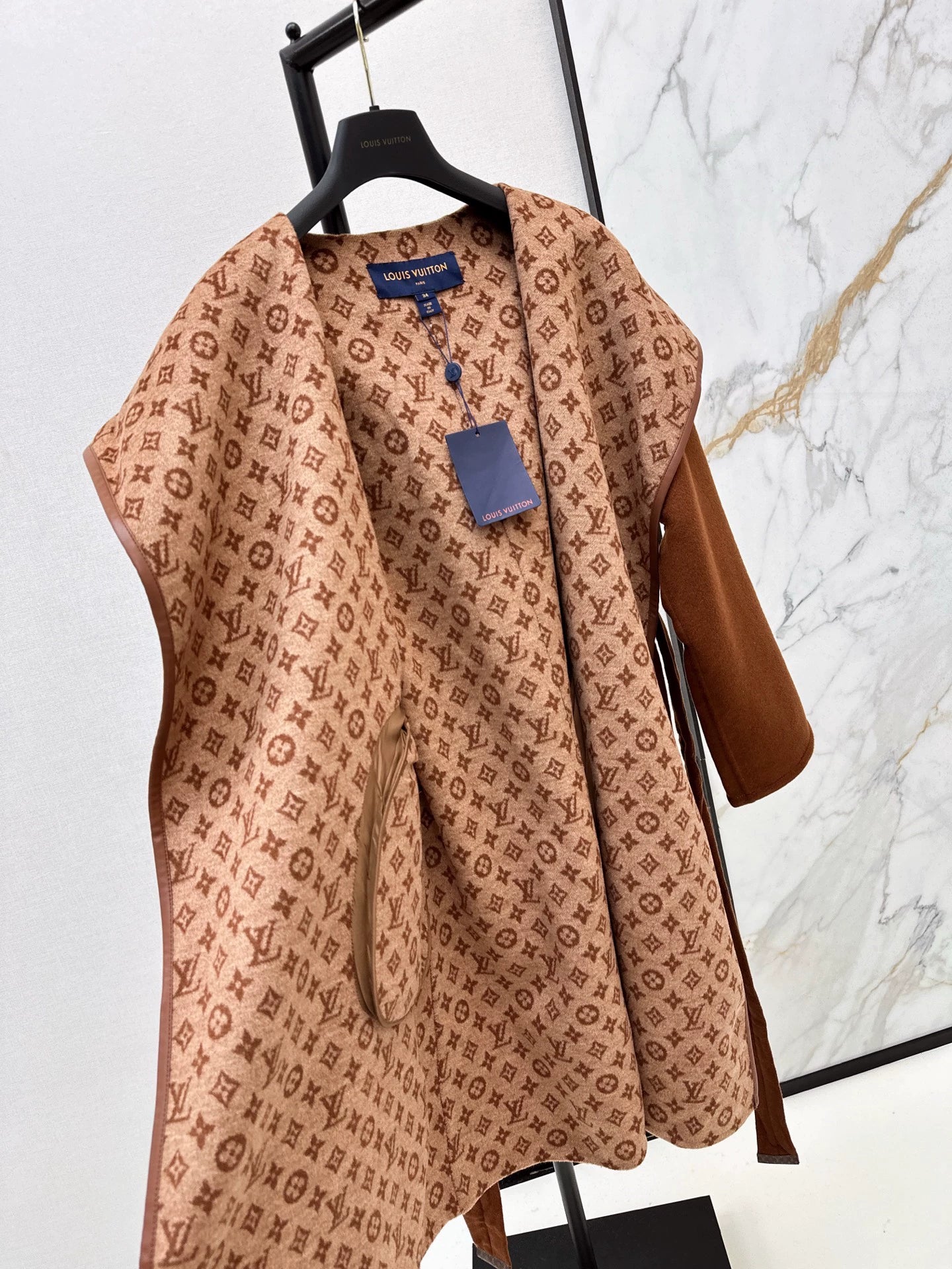 Double sided wearable classic wrap style long hooded coat