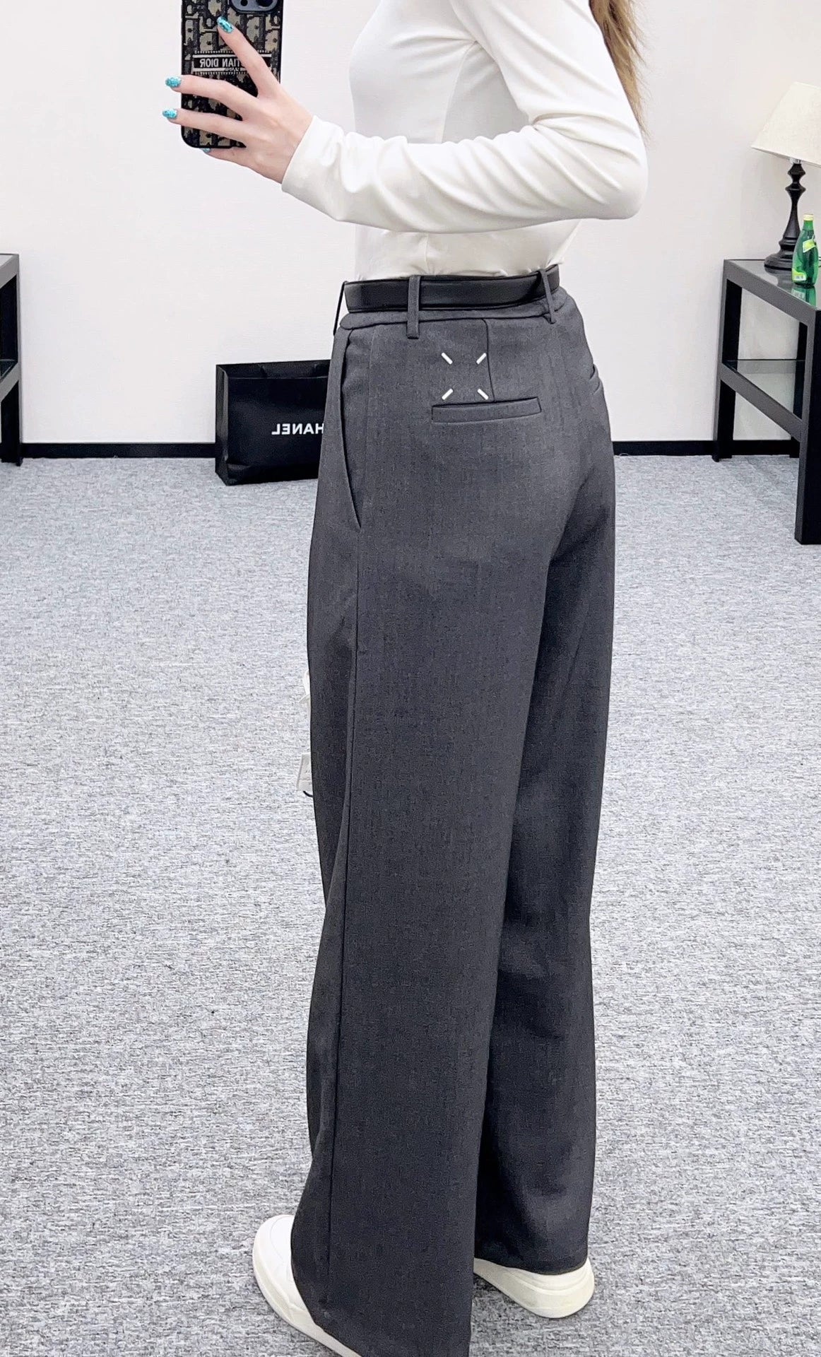 Logo Belt Wide Leg Suit Pants