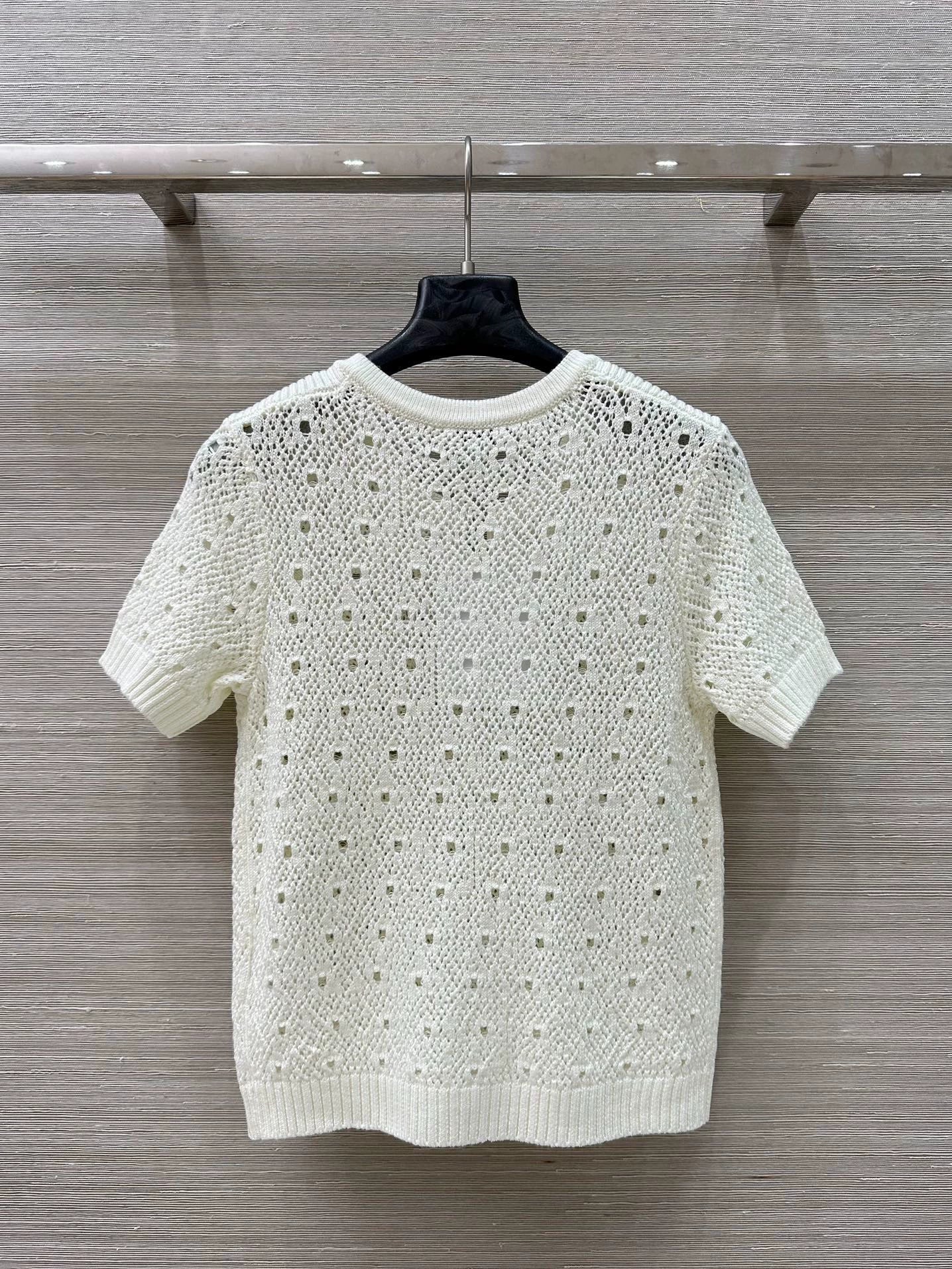 25fw hollow crocheted short-sleeved top