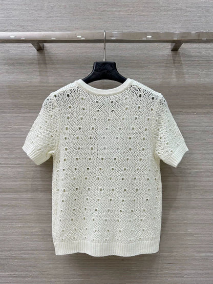 25fw hollow crocheted short-sleeved top