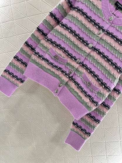 25fw Striped knitted cardigan