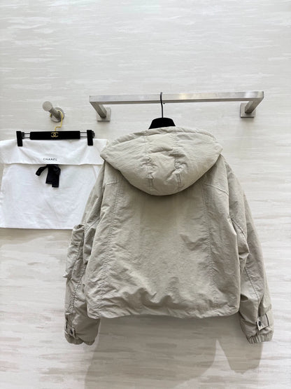 Hooded drawstring down jacket