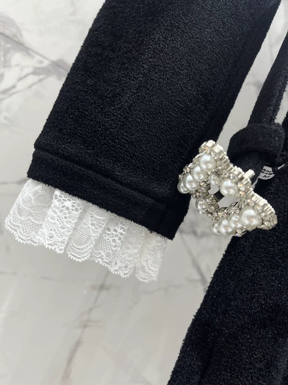 25fw Black diamond velvet chenille knit dress