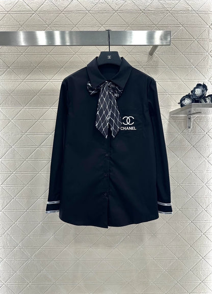 25fw Printed silk scarf shirt