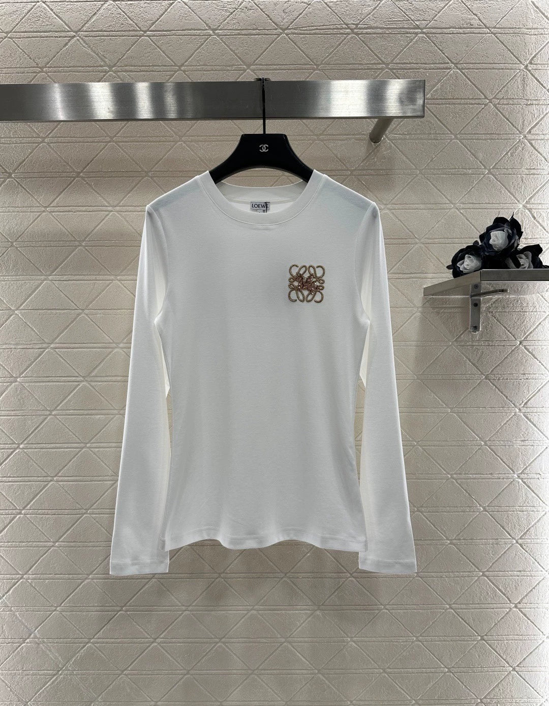 25fw Round neck nail bead long sleeved shirt