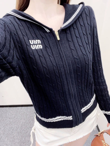 25 Hooded zipper knitted cardigan