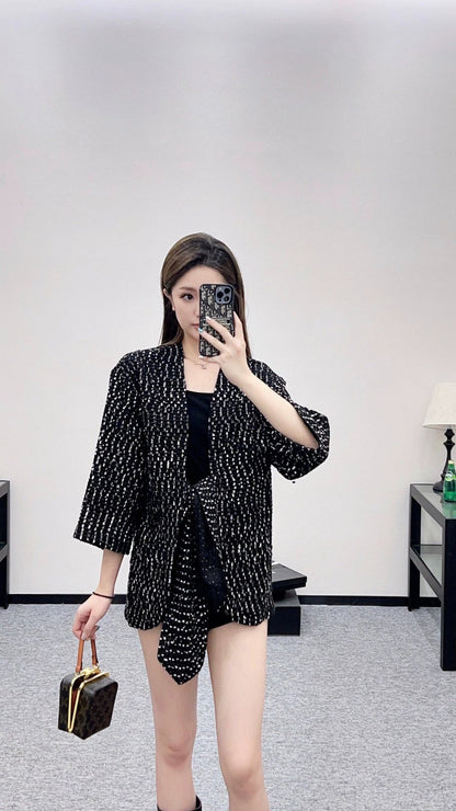 25fw Bead plaid open top jacket