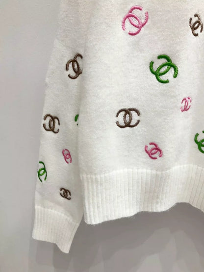 25fw Full printed embroidered sweater