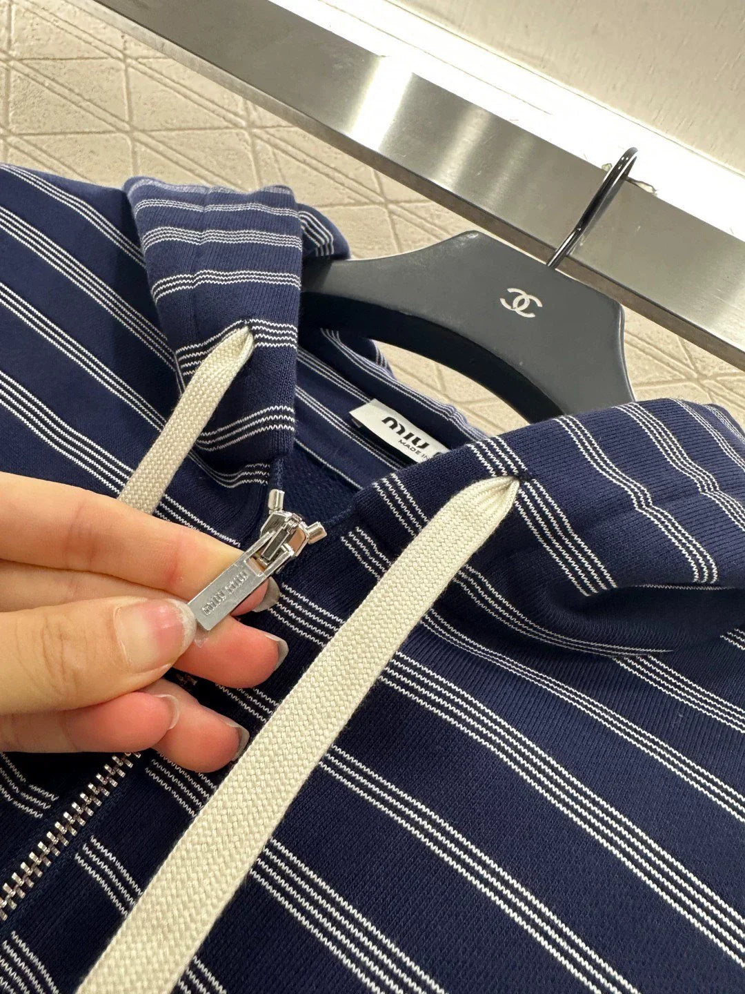 25fw Hooded zip-up striped jacket(BROWN/BLUE)