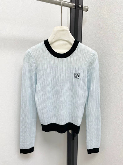 25fw Embroider a color blocked knit sweater