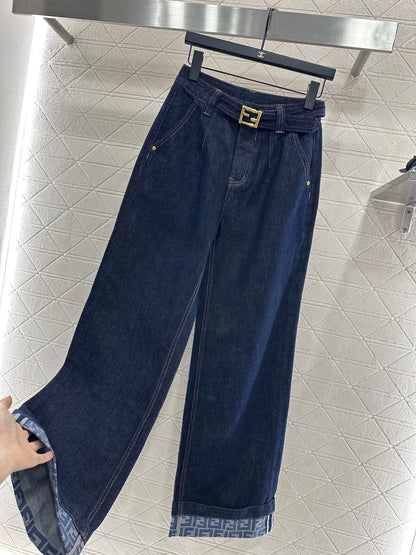 25fw Belt denim straight leg pants