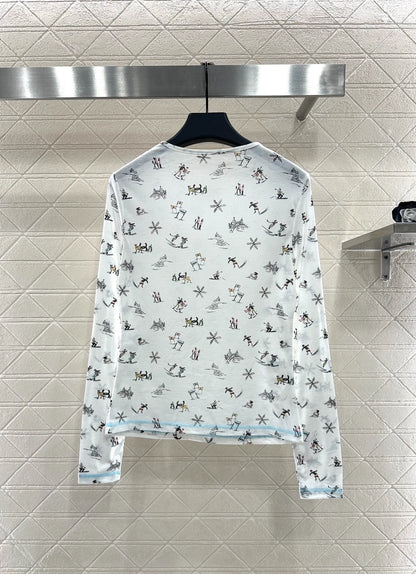 Round neck design ski print top