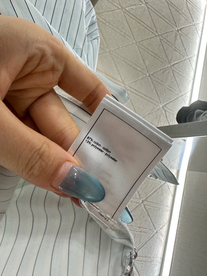 Short striped drawstring sleeve shirt