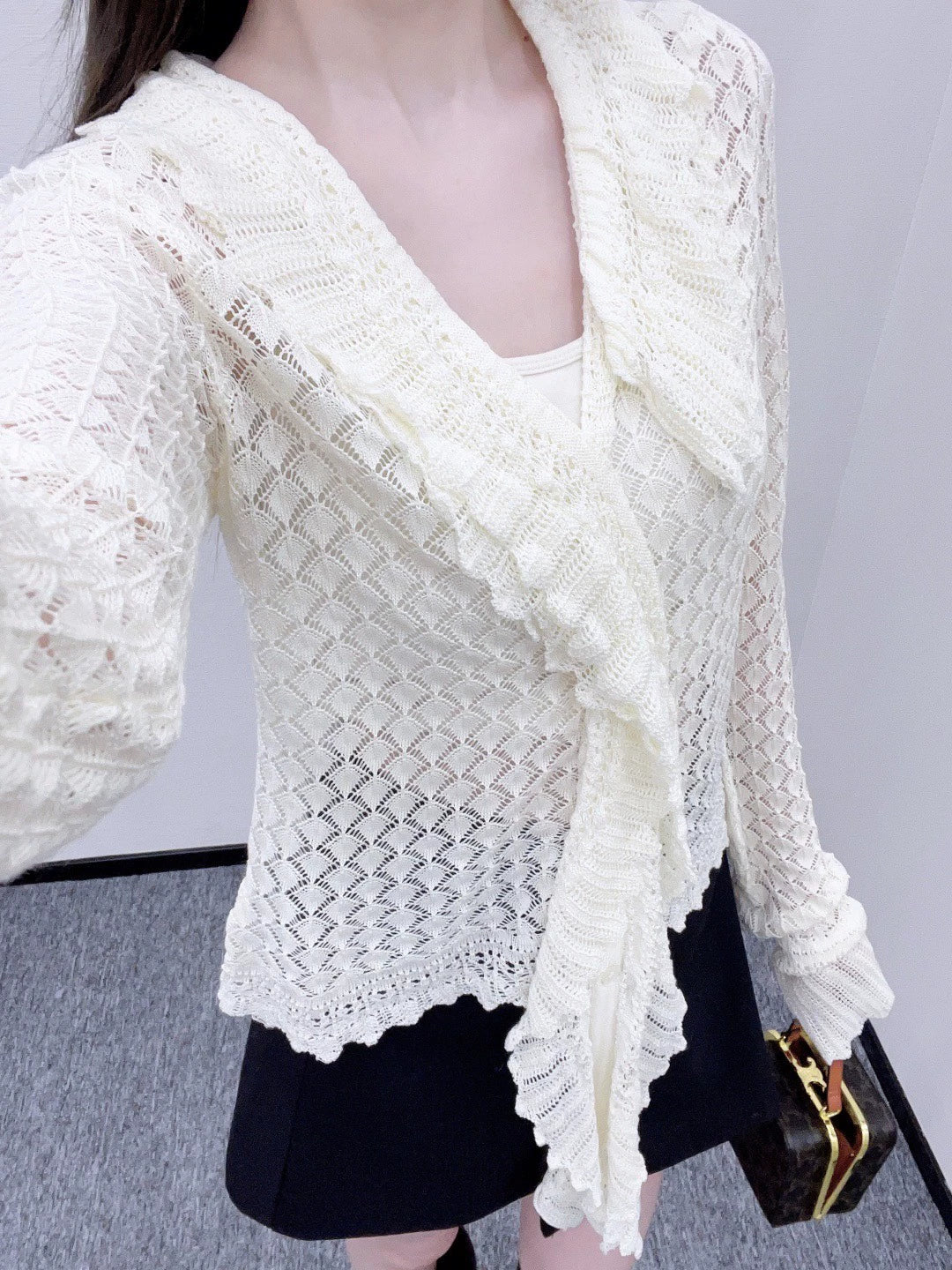 25fw Detachable lace knit top