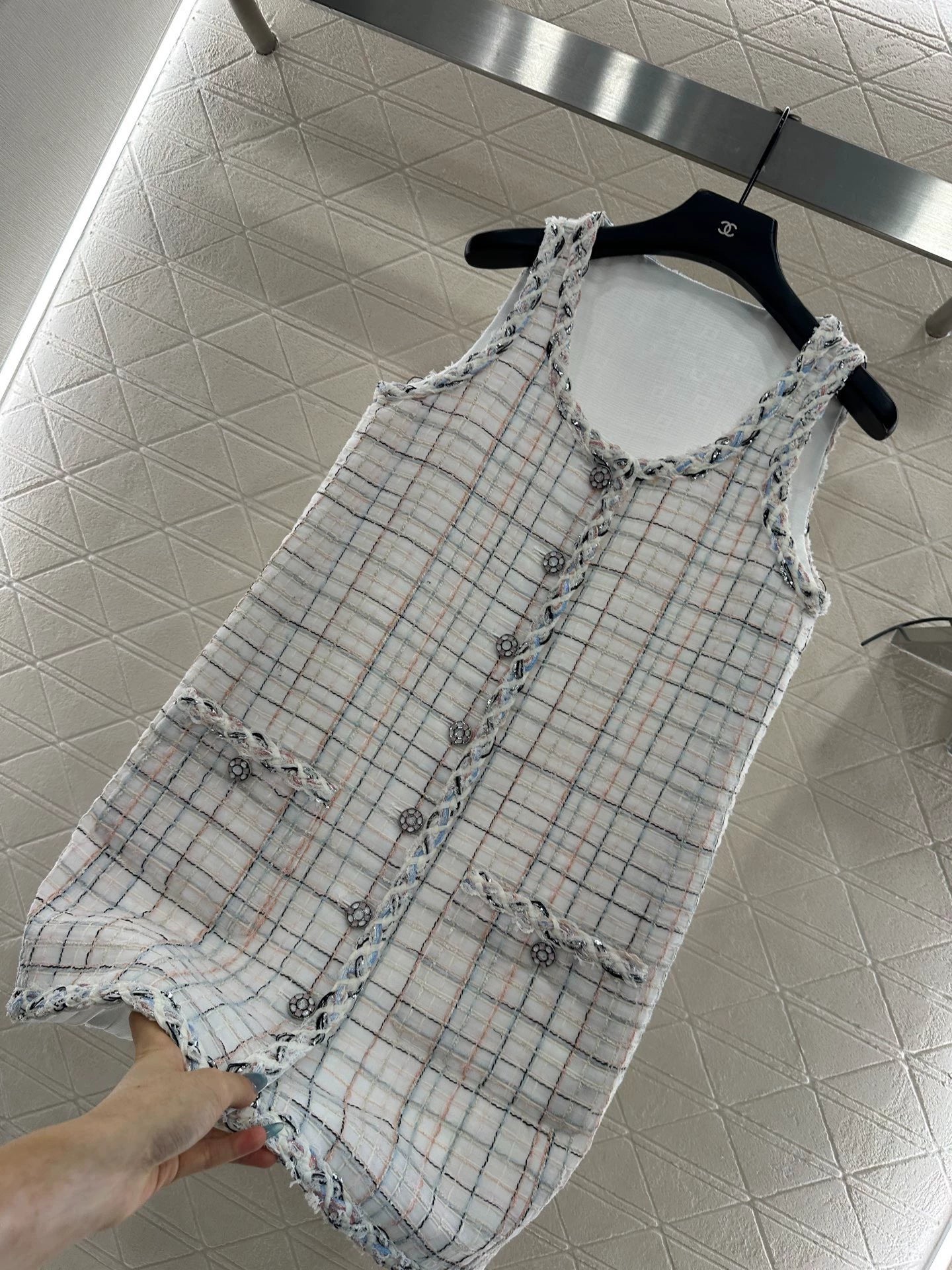 25fw Woven dress with tied edges, vest skirt