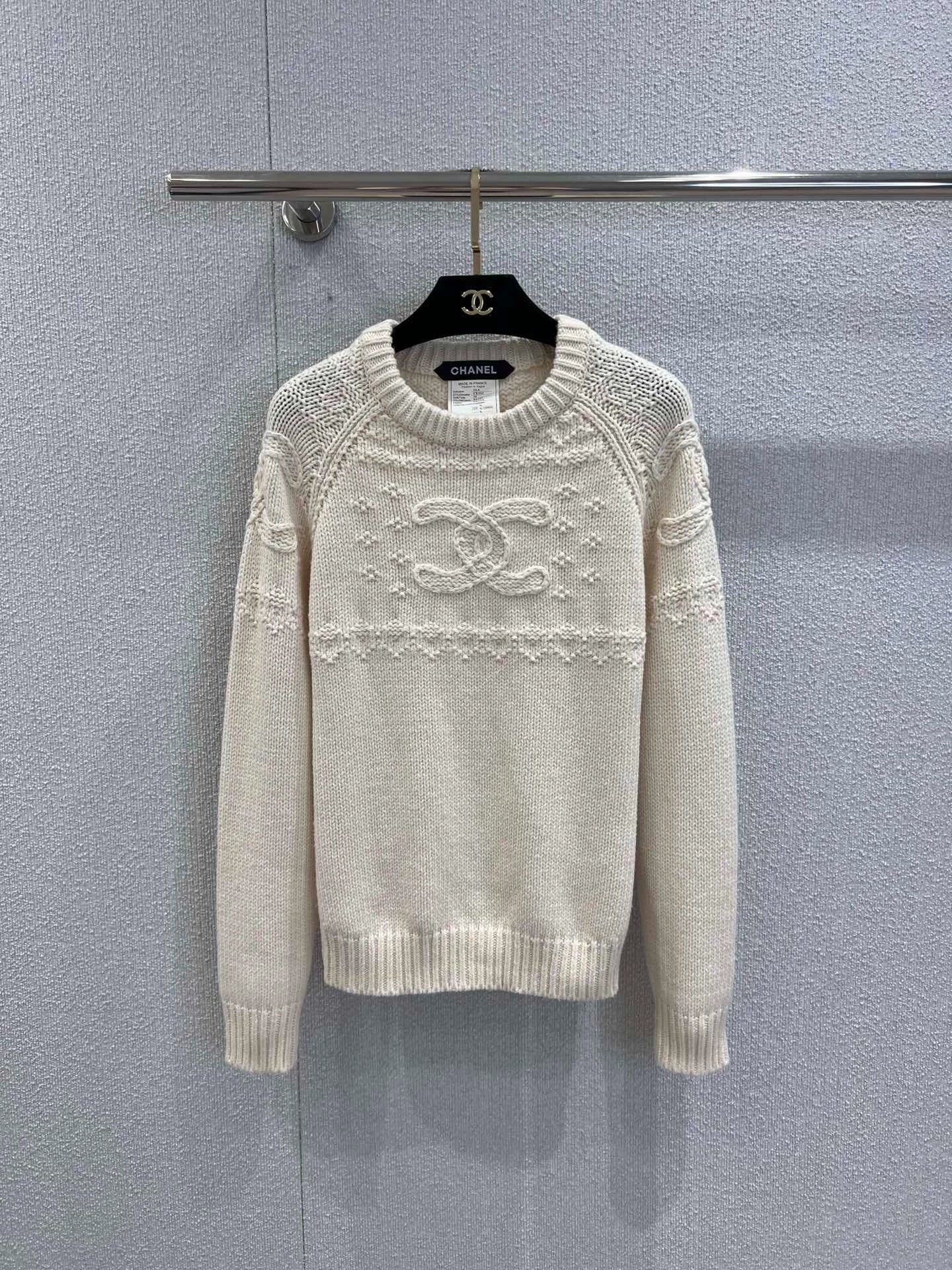 25fw Hook flower round neck cashmere knitted sweater