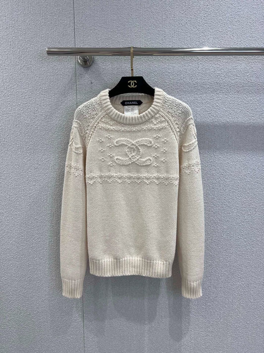 25fw Hook flower round neck cashmere knitted sweater