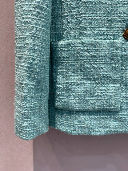 25fw Turquoise green tweed waist cinching jacket（Medieval Series）