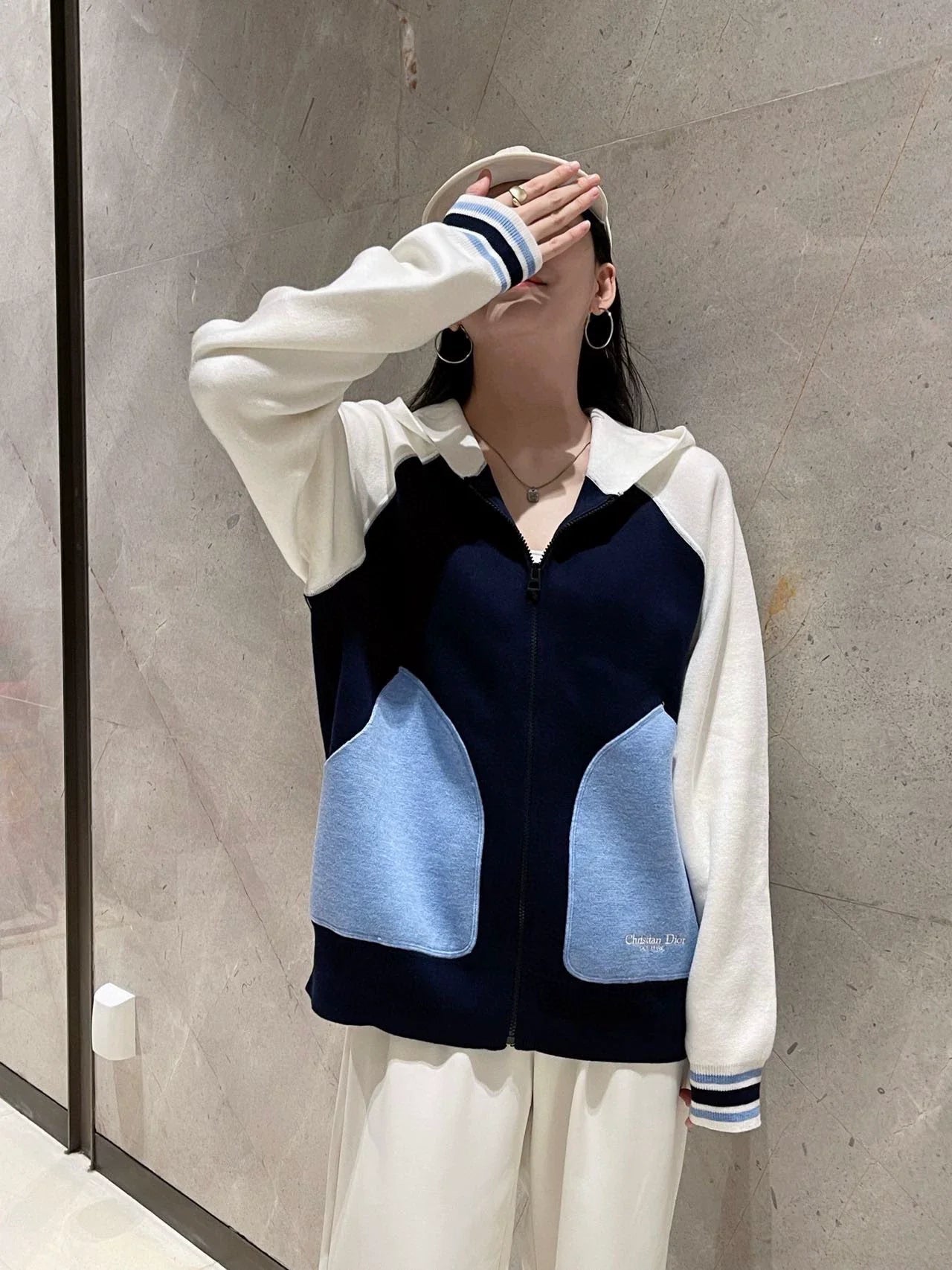 25fw Embroidered zipper hooded cardigan