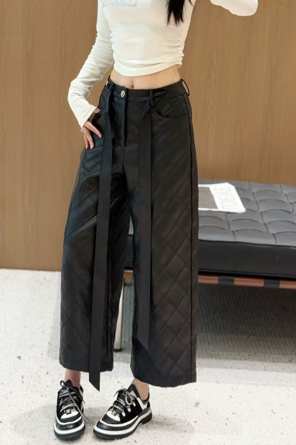 Lingge Design Pu Leather Pants