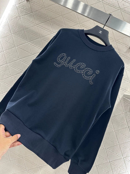 25fw Round neck letter embroidered hoodie