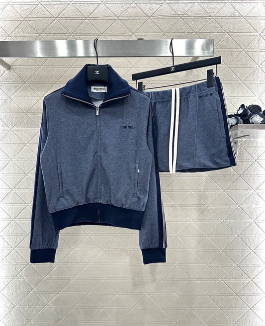 25fw Color blocking jacket short skirt set