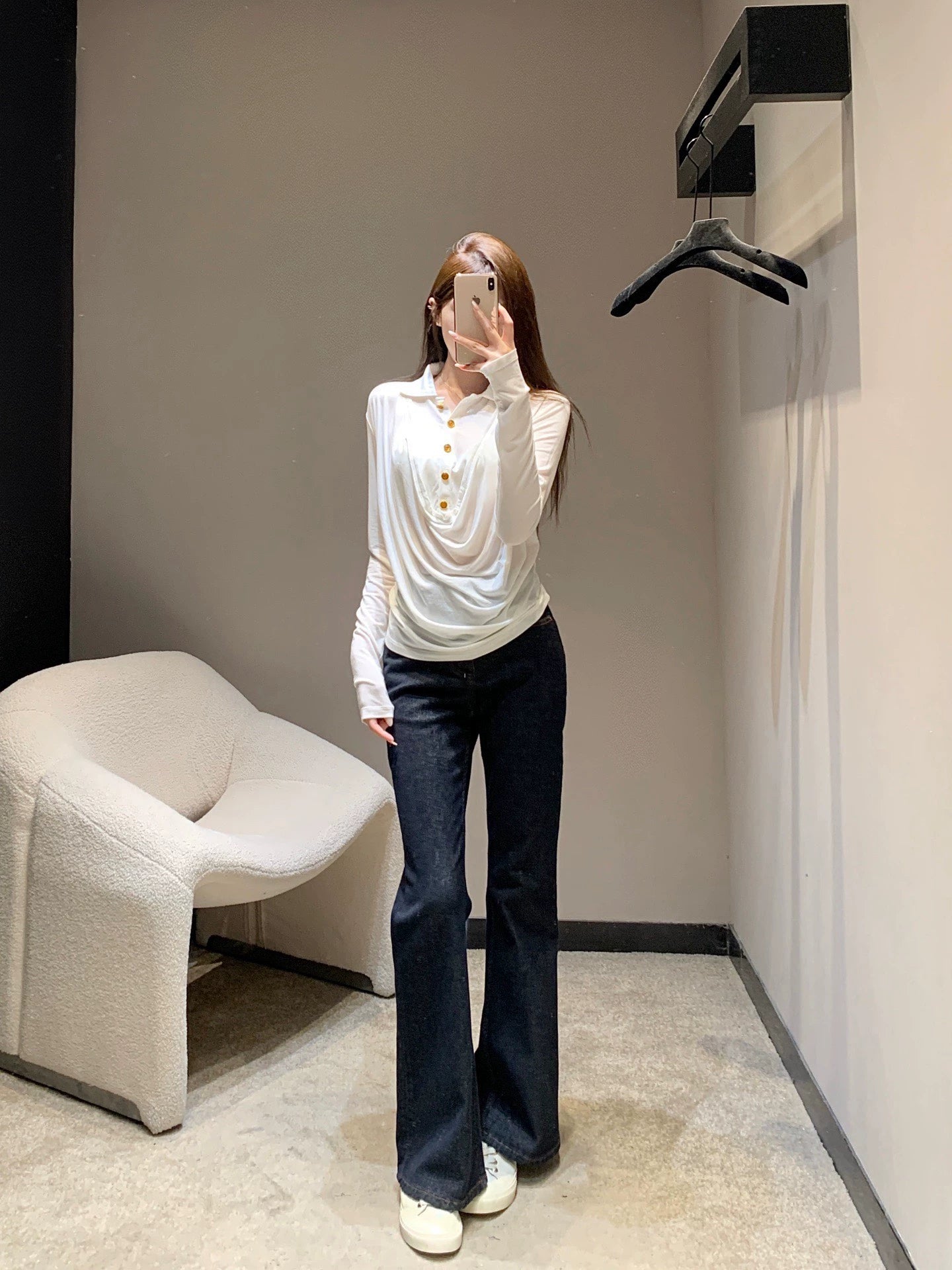 25fw Polo collar elastic long sleeved T-shirt