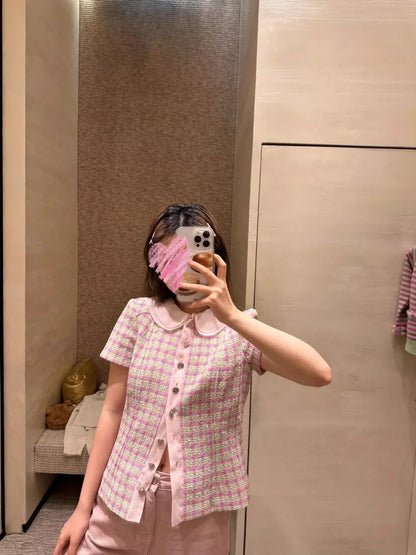 25fw Pink short sleeves with doll collar