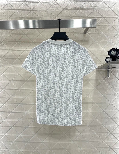 Round neck printed nail bead T-shirt