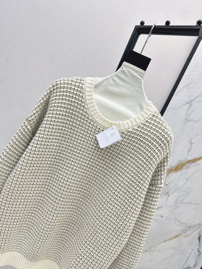 25fw Hand hook hollow ball round neck sweater