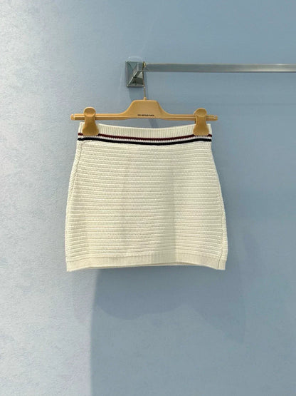 25 Summer new color matching ribbon pure cotton knitted suspender skirt suit