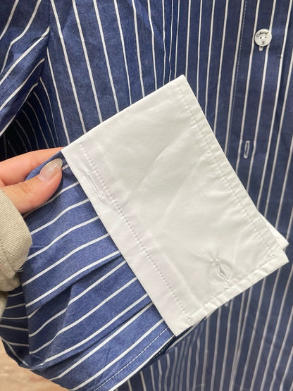 25fw Striped patchwork collar shirt(vintage series)