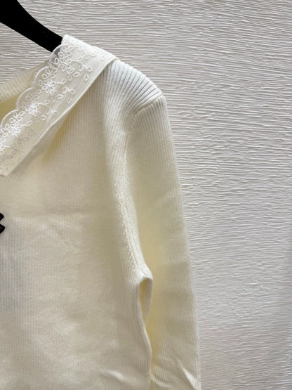 25fw Lace patchwork hooded knit sweater