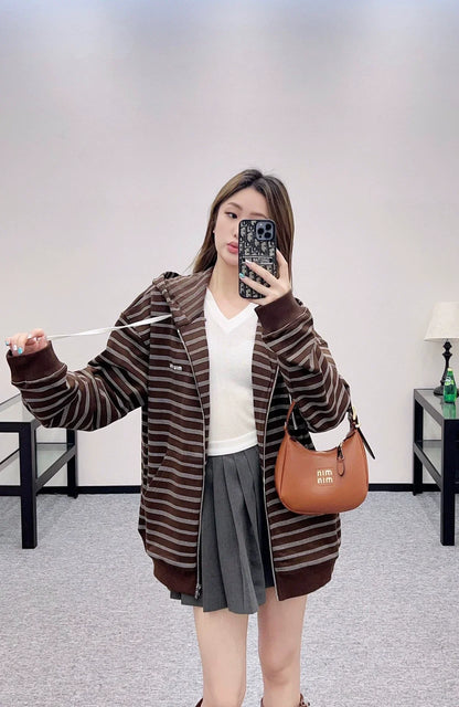 25fw Hooded zip-up striped jacket(BROWN/BLUE)