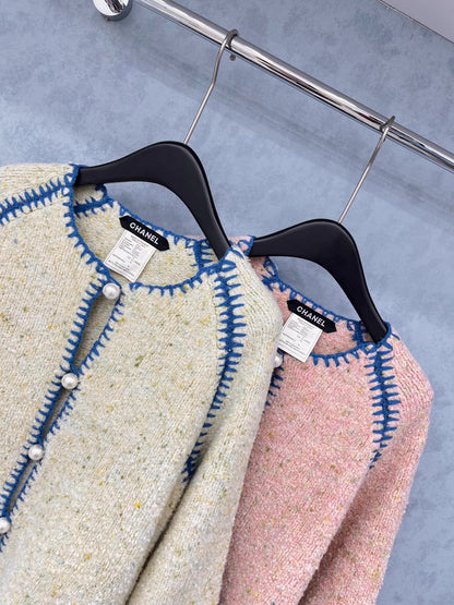 Pearl button contrasting round neck craft jacket