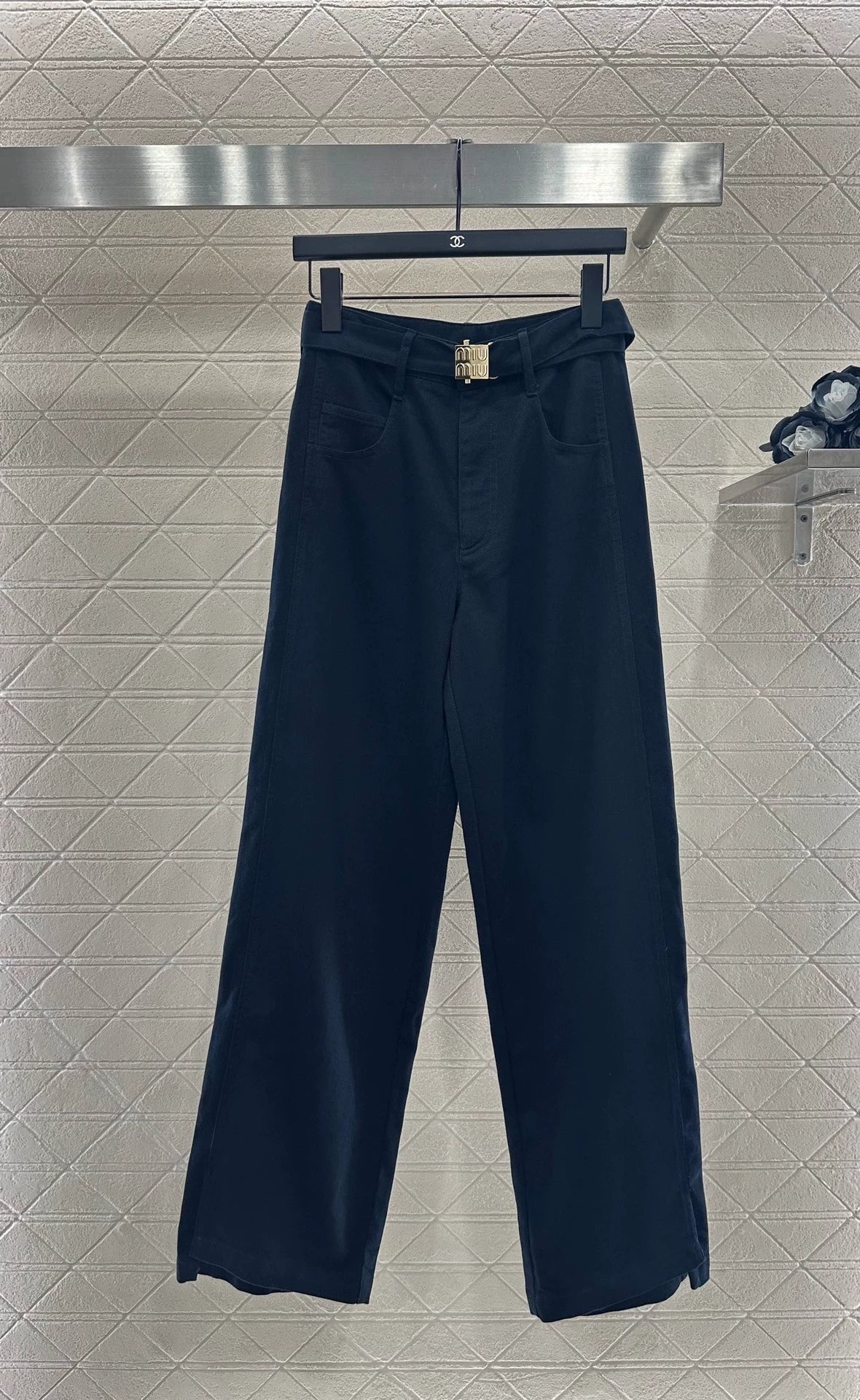 25fw Belt casual wide leg pants